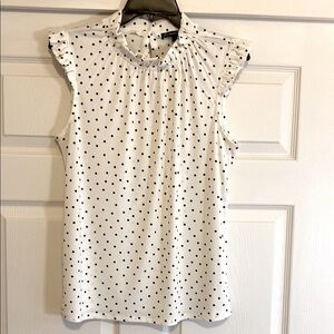 Adrianna Papell Polka Dot Sleeveless Top with Ruffle Neck